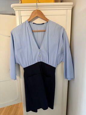 Zara Light Blue and Navy Two-Tone Jumpsuit